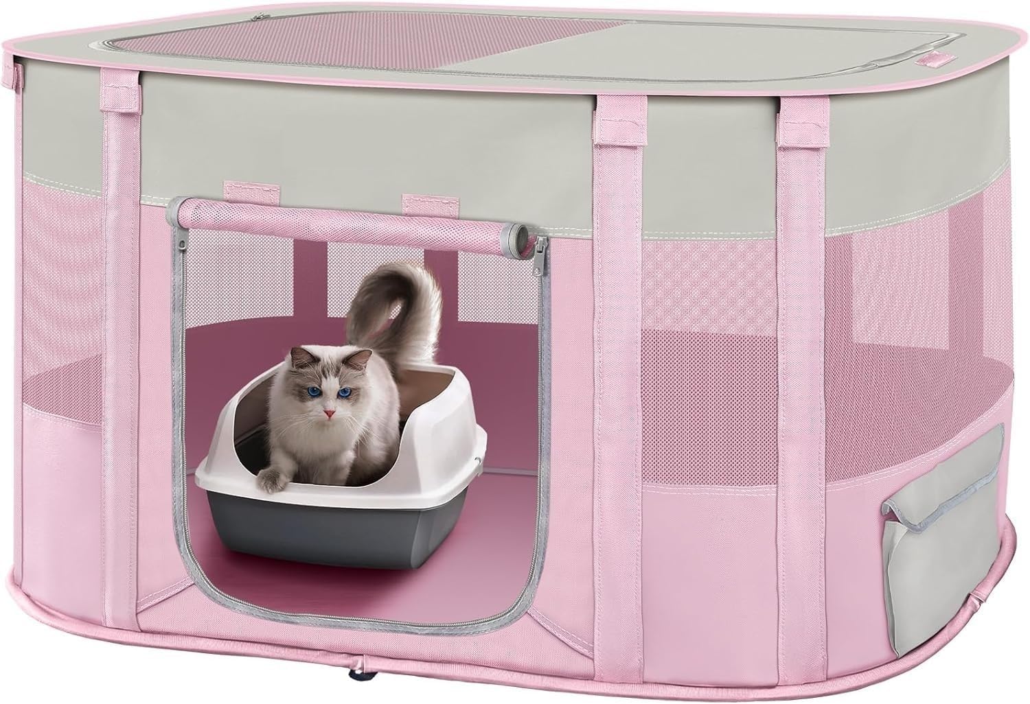 Exquisite Foldable Kitten Cage, Artificial Pet Enclosure, Suitable for Indoor Pet Cats and Dogs(Pink)