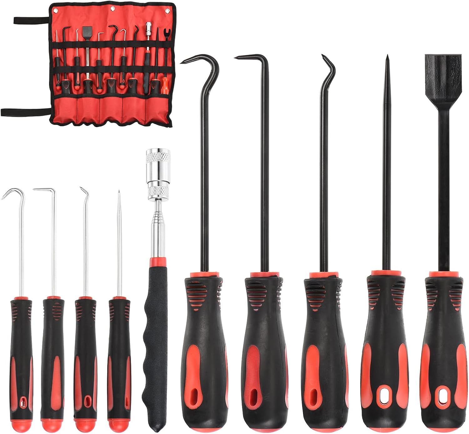 PATIKIL 10 Pieces Precision Hook and Pick Up Set Mechanic with Gasket Scraper Magnetic Telescoping Pick Tool Long Hose Puller Hooks for Automotive Electronics Tool