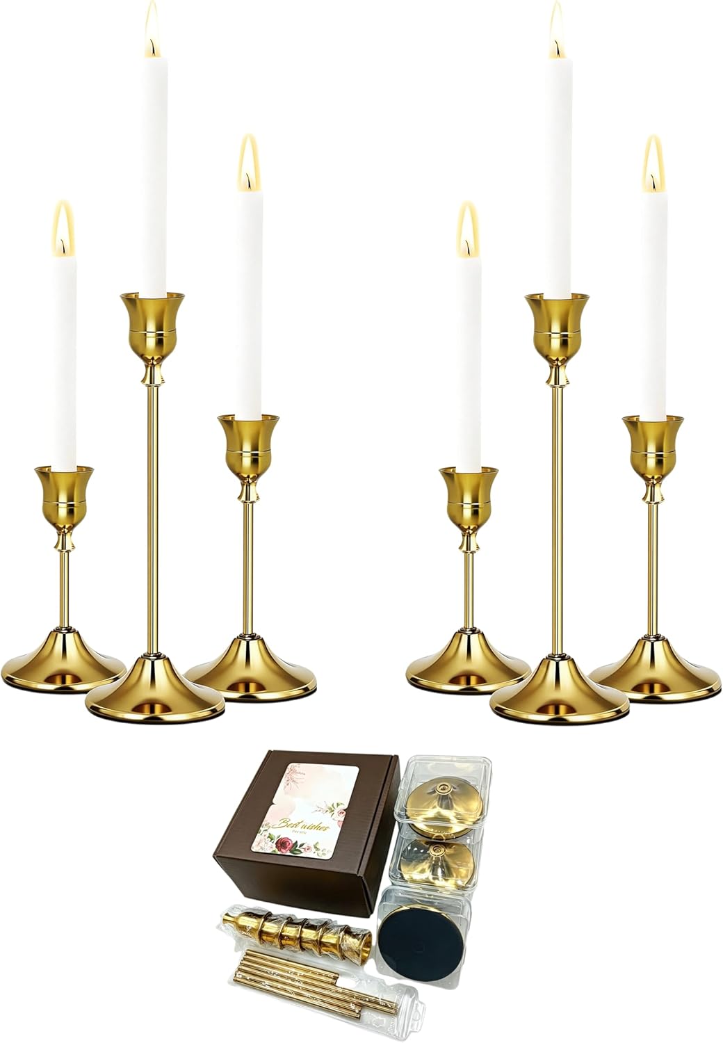 Gold Candlestick Holders Weighted Metal Candlestick Taper Candle Holder for Tabl…