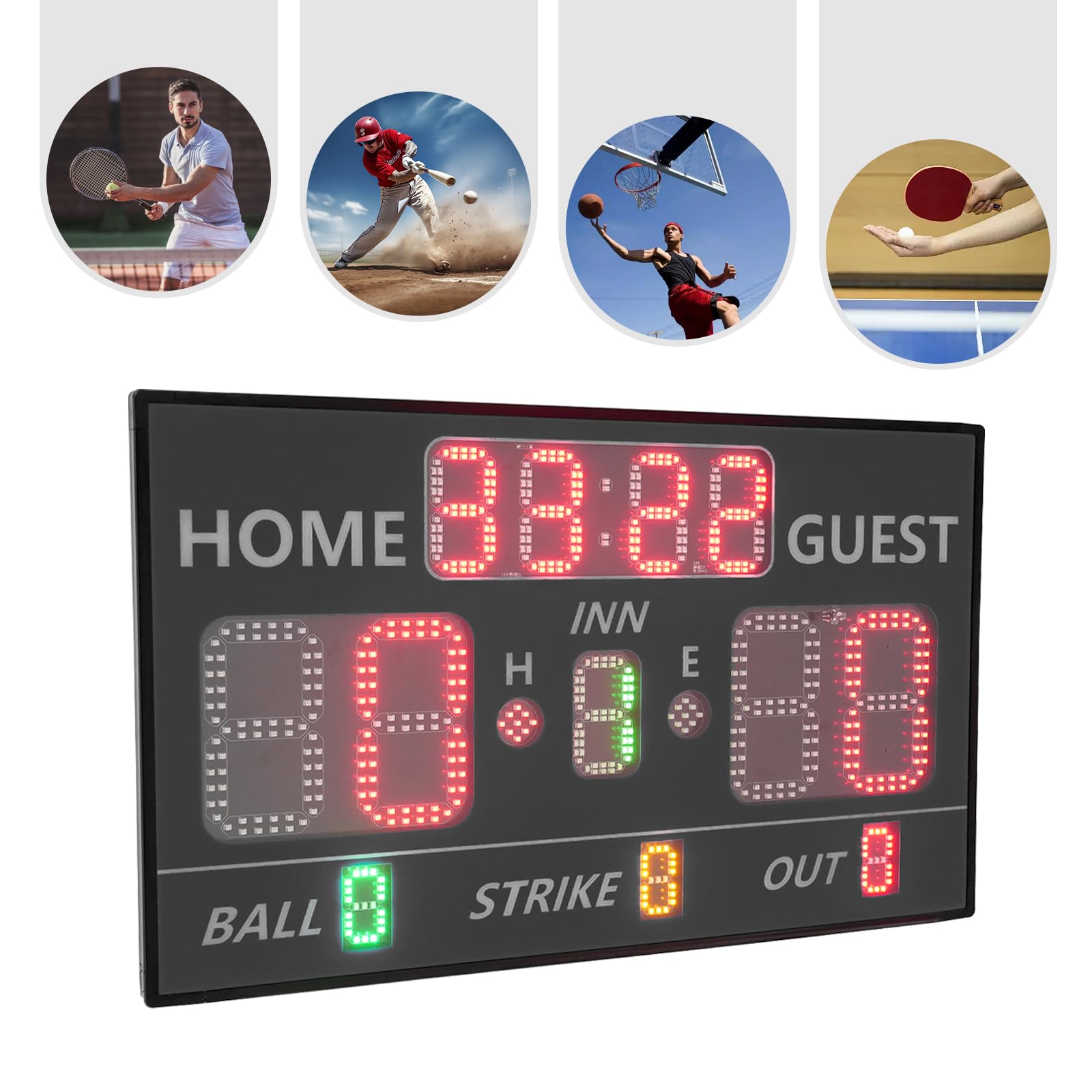 Tabella segnapunti a 12 cifre, a LED, con telecomando, per giochi di baseball, per famiglie, bambini, adulti, amici e altri per baseball e altre competizioni
