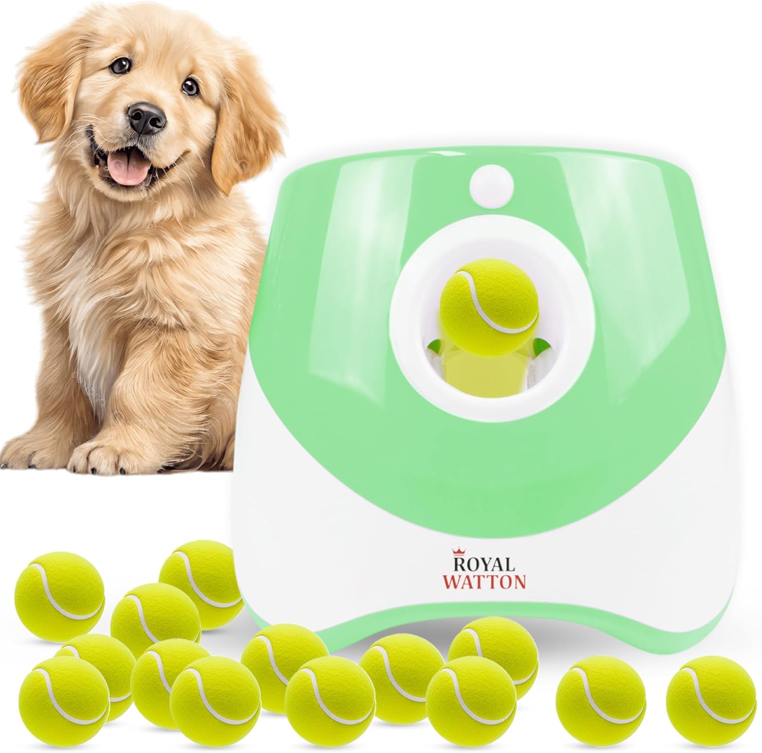 Automatic Ball Launcher for Dogs with 10 Tennis Balls (2 inch), Dog Ball Launcher with 3 Range Modes (10/20/30ft), Rechargeable Dog Balls Thrower for Small-Medium Dogs,Indoor/Outdoor Pet Fetch Machine
