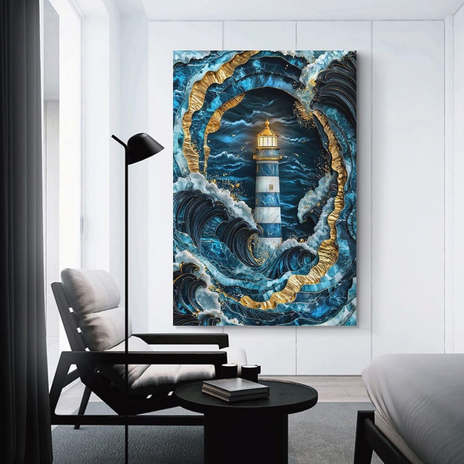 Junmoney Unframe-Beacon In The Storm Kintsugi Art Beacon In The Storm Kintsugi Art Wall Decor Canvas Print 12X18inch(30X45cm), For Lounge, Study, Hallway Or Flat Walls, Decorative Artwork With Broad Appeal
