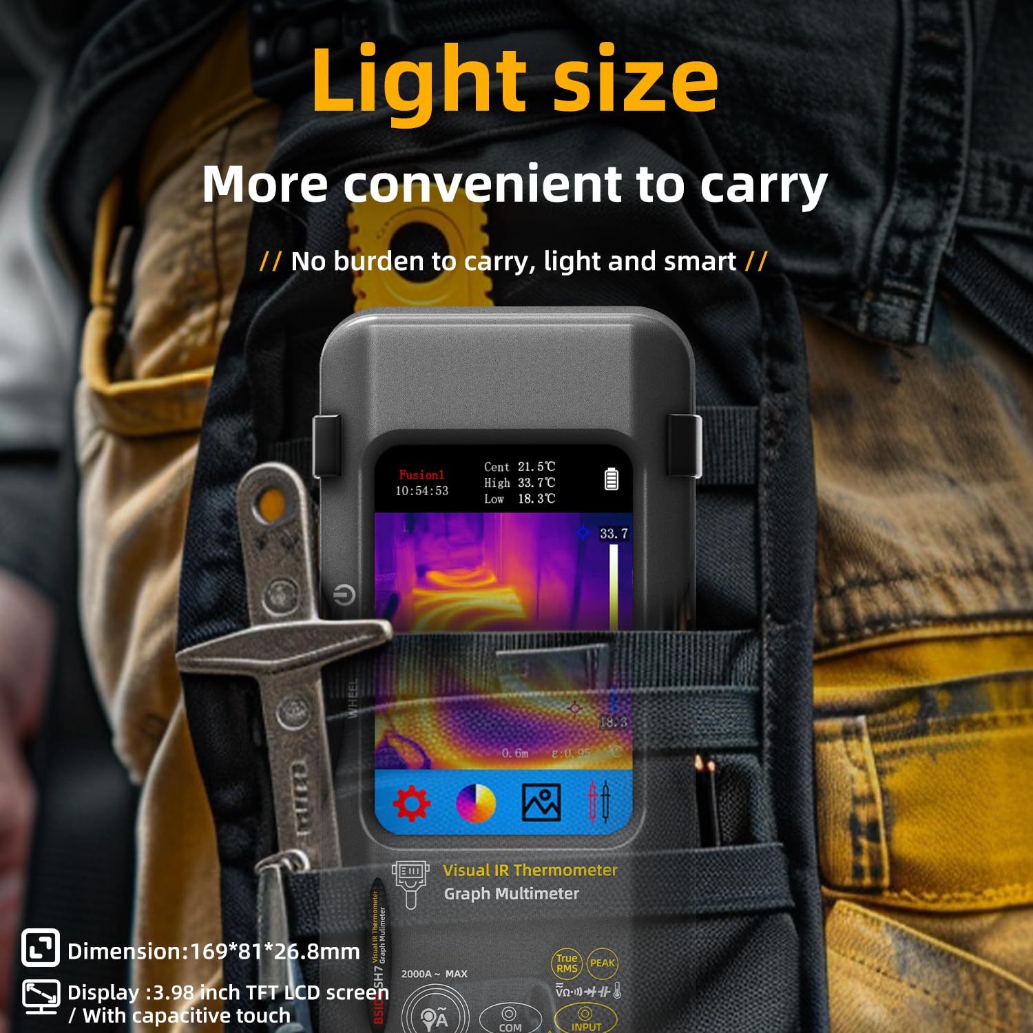 BSIDE SH7 Wärmebildkamera Multimeter 320×320 Auflösung mit 20000 Wörtern Multimeter 3.98'' TFT Touchscreen 25Hz Infrarot Wärmebildkamera (-20-550℃) 15 Wärmebildpaletten TRMS Auto-Ranging Tester