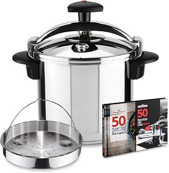 Magefesa Star Exclusive 8.4-Quart Pressure Cooker Set, Includes Steaming Basket & Recipe Book 18/10 Stainless Steel, Full Induction