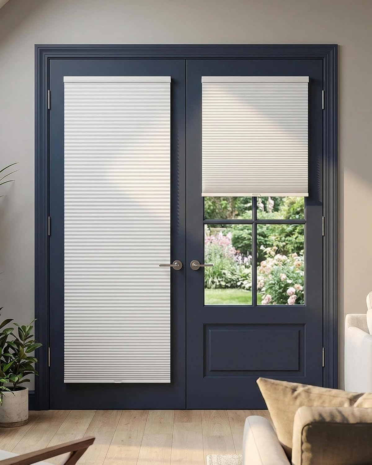 No Drill Blackout Cellular Shades for French Doors, 1 Pack, 24"x70", White