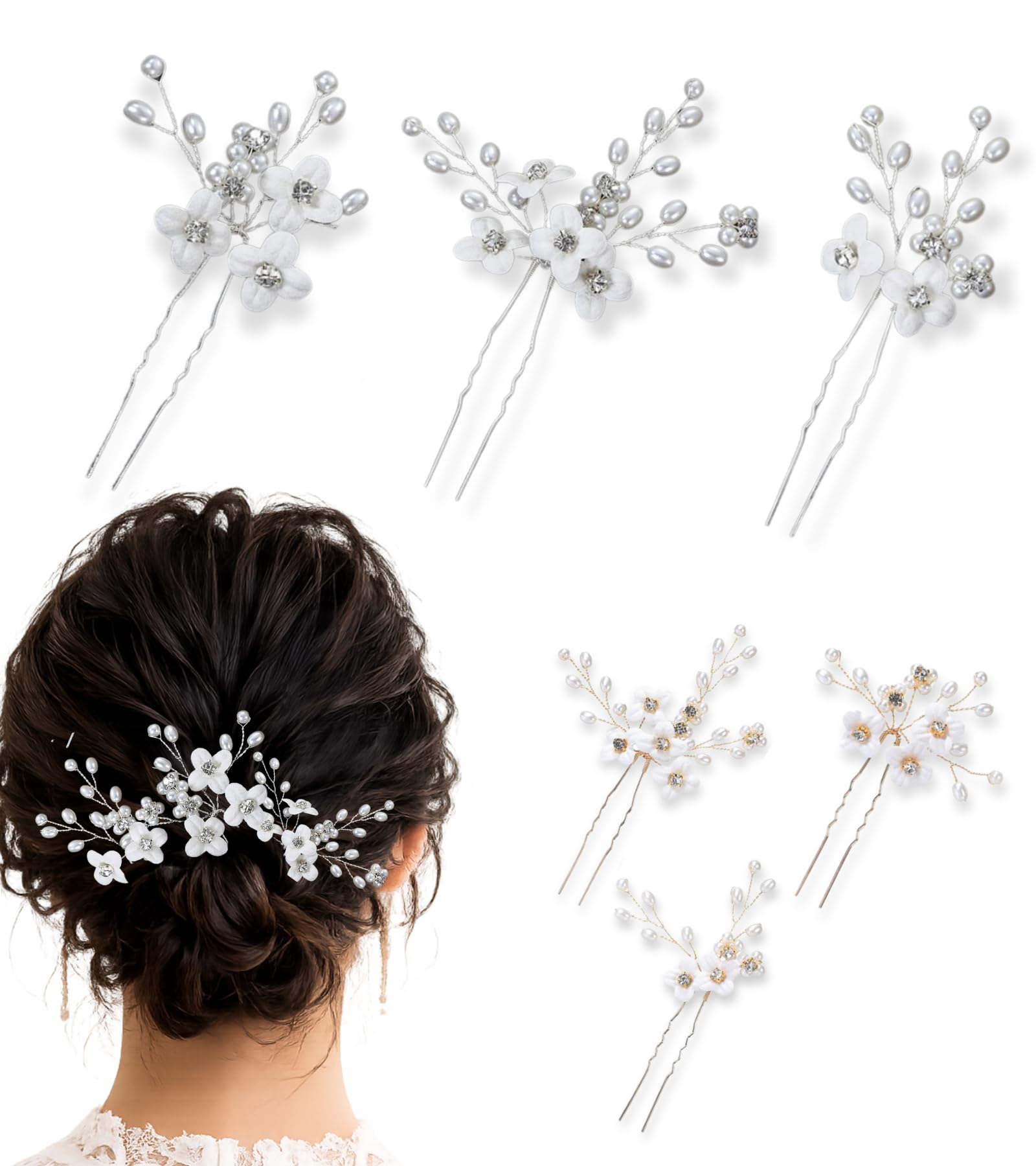 ❁︎ゆう様❁︎ 成人式 卒業式 結婚式 髪飾り Amazon | 髪飾り 花 Uピン 3点セット ヘアアクセサリー シルバー 白