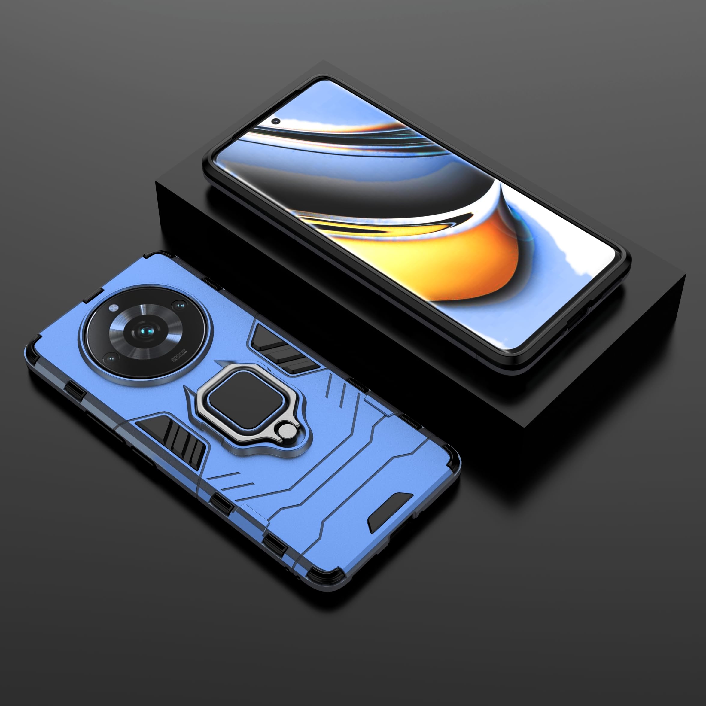 SORAKA Case for Realme 11 Pro+ 5G with 360 Degree Rotation Ring Holder Soft TPU Slim Fit Case Realme 11 Pro+ 5G Case with Metal Plate for Magnetic Car Phone Holder Blue