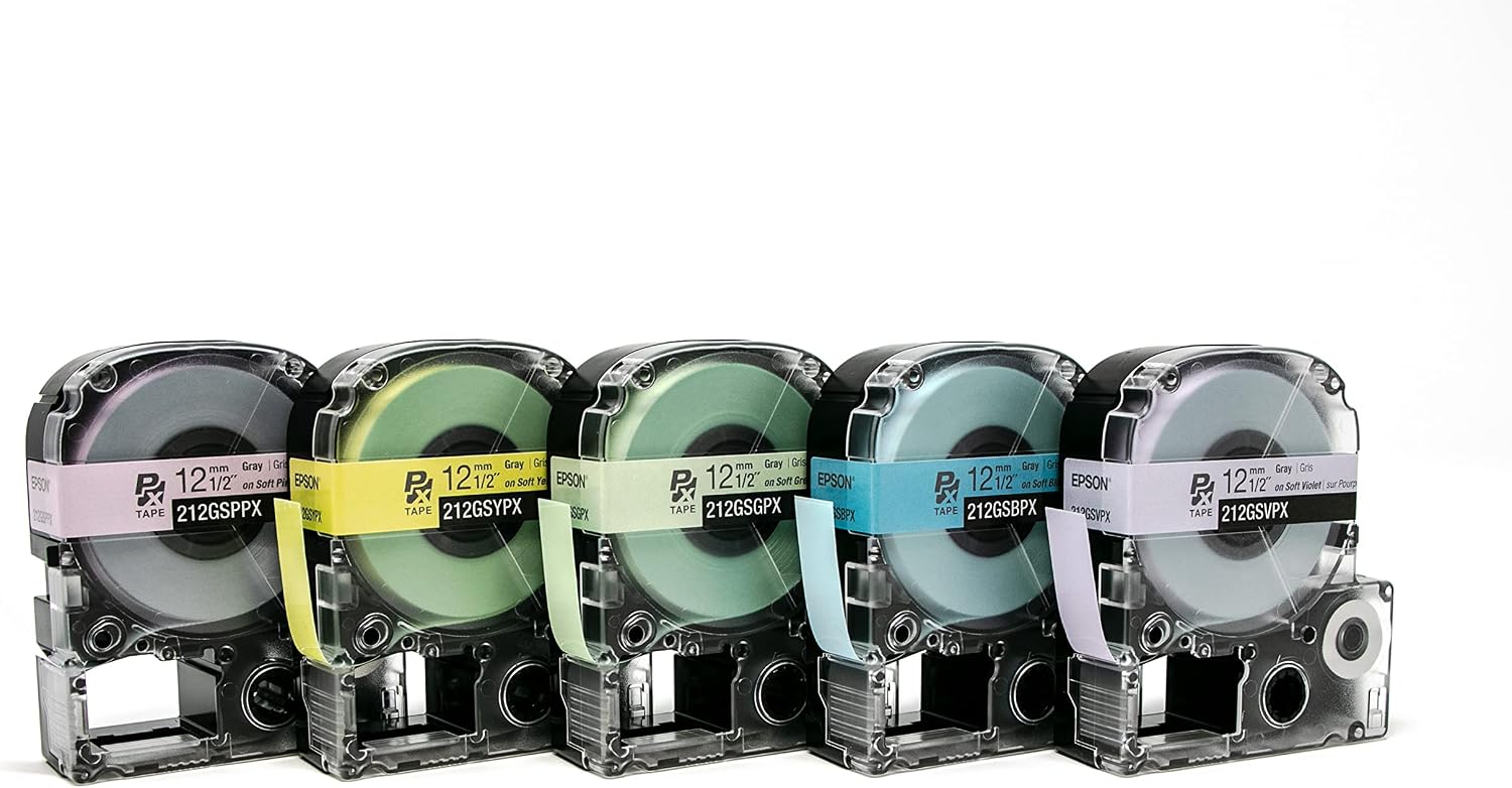 Epson LabelWorks Soft Tapes Bundle - 5 Pastel Colored Tapes - 212GSBPX, 212GSGPX, 212GSPPX, 212GSVPX, 212GSYPX