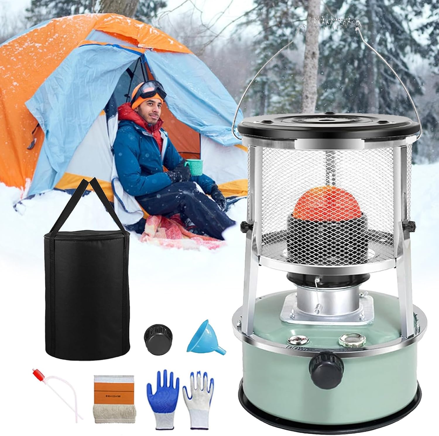 Non Electric Heaters for Indoor, 9000 Btu Kerosene Heater Indoor for Power Outage & Heavy Snow, 18-21h Long Portable Indoors Kerosene Heater with Accessory Kit, For Camping Garage (#A, With Accessory)