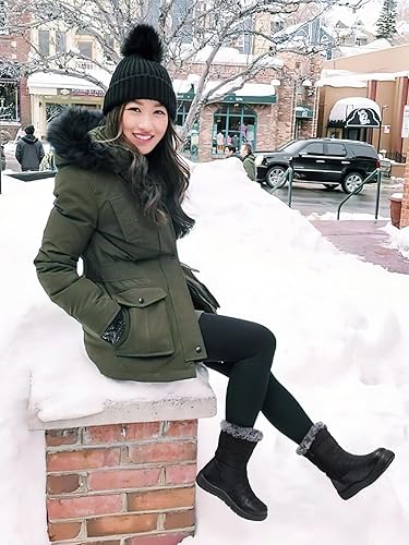 Miniatura 5 de TEMOFON Botas de tobillo para mujer impermeables botas con forro de piel de invierno para mujer, antideslizantes, botas de nieve para clima frío,