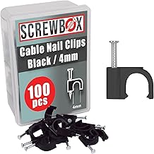 Cable Nail Clips, 4 mm 100 Pcs Nail-In Clips, Strong Durable Black Round Cable Tacks, Wall Wire Tidy Holder Pins, for wood | concrete | plasterboard