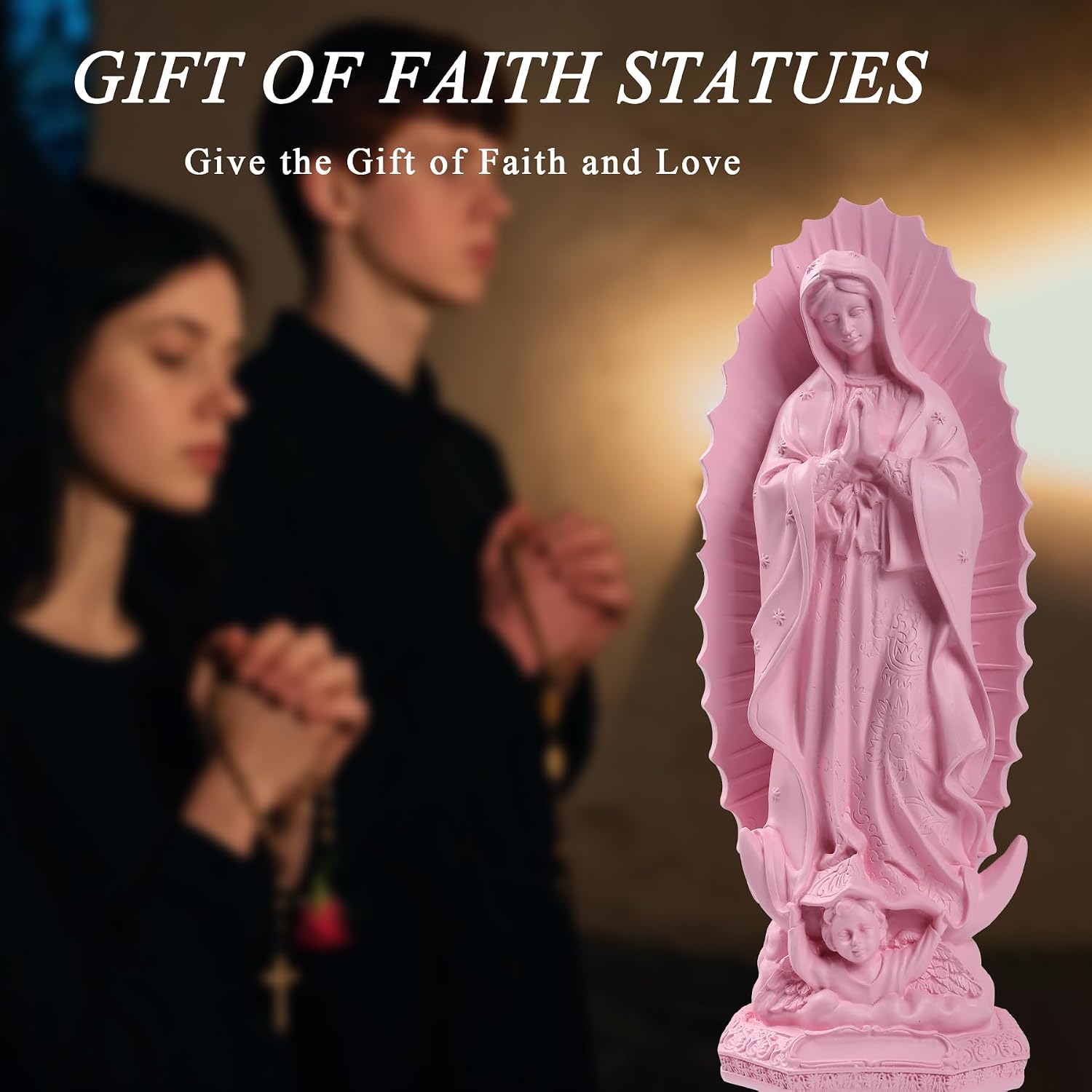 12 Inch Virgen de Guadalupe Statues Pink - Pink Virgin Mary Statue, Our Lady of Guadalupe Mother Mary Statue, Catholic Virgencita de Guadalupe, Vrgin Mary Jesus Figurines for Home Decor Gifts