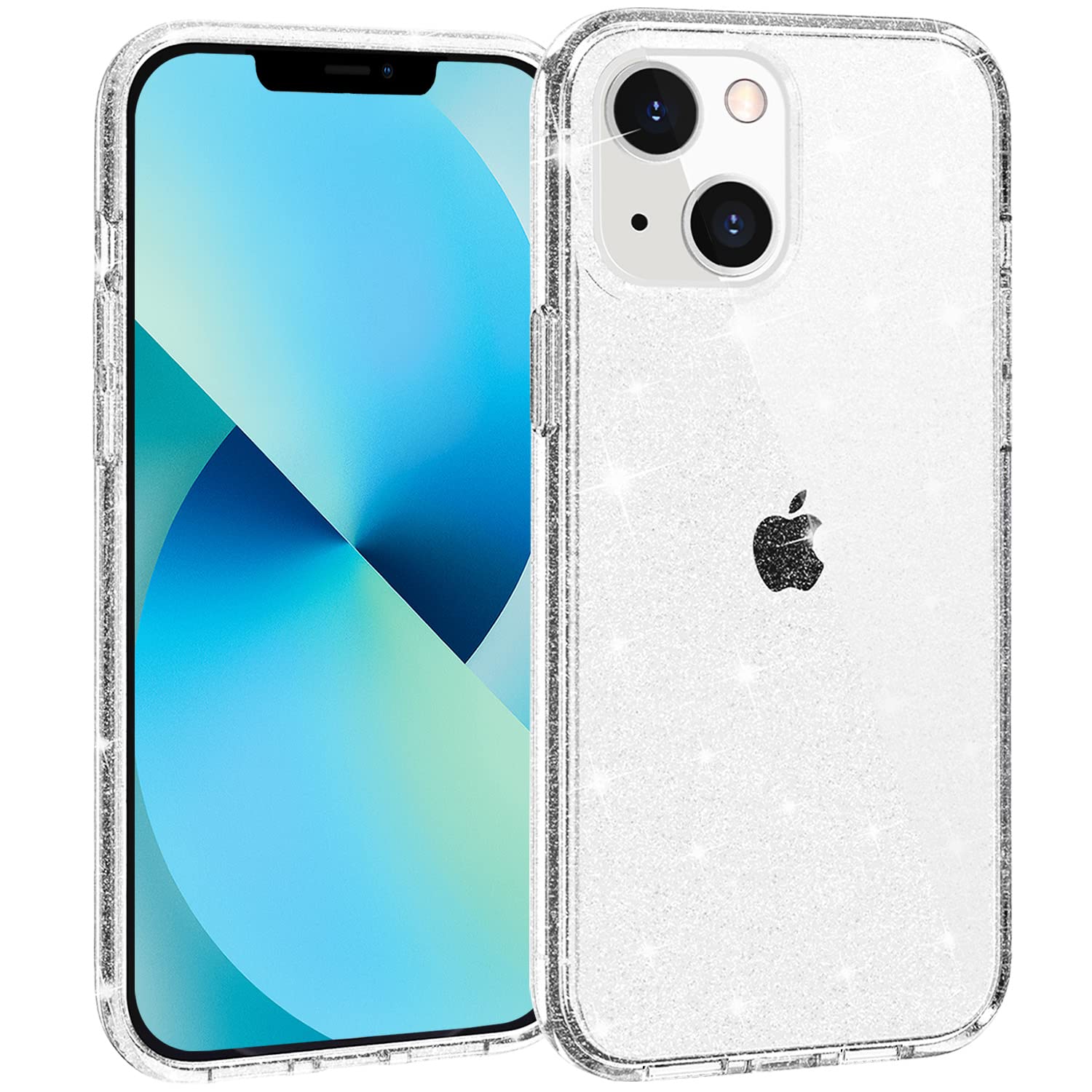 TENOC Phone Case Compatible with iPhone 13 & iPhone 14, Glitter Case Clear Sparkling Protective Bumper Cute Cover for Girls Women