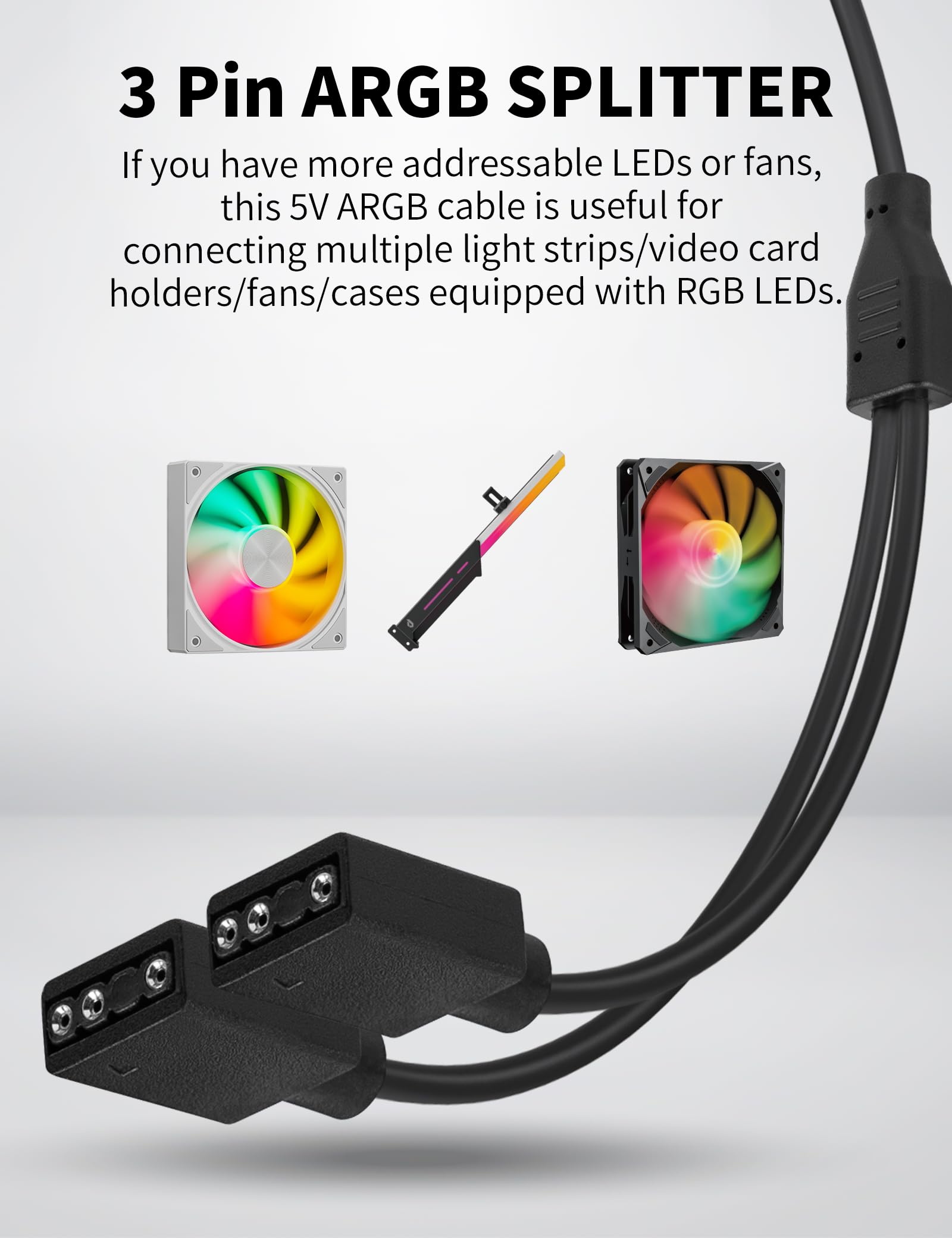 upHere gaming Cable divisor ARGB 1 a 2,fan splitter y fan hub,cable de extensión RGB direccionable de 3 pines y 5 V, sincronización LED ARGB para enfriador de CPU y ventiladores PC ARGB de 5 V