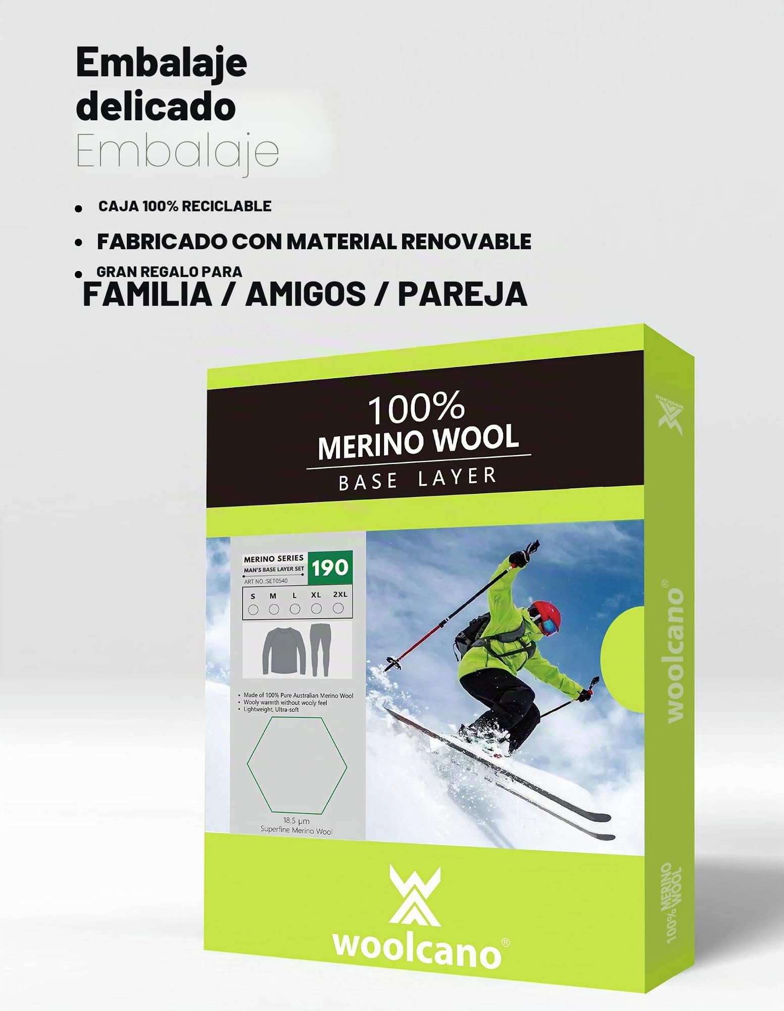 Juego de ropa interior térmica para hombre, 100 % lana merino, ropa interior ligera y funcional de esquí, ideal para invierno y exterior, 190 g/m²