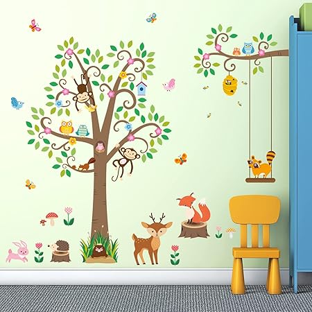 DECOWALL Riesen Baum Wandtattoo 115x118cm - Dschungel Deko Für Kinderzimmer