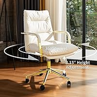 Vista 6 de Leather Home Office Desk Chair, Executive Comfy Desk Chair with Support Armrests, Swivel Wheels, Height Adjustable, Mid Back, 360 Swivel, Computer