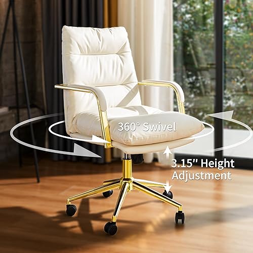 Miniatura 6 de Silla de escritorio de cuero para oficina en casa, silla de escritorio ejecutiva cómoda con reposabrazos de soporte, ruedas giratorias, altura