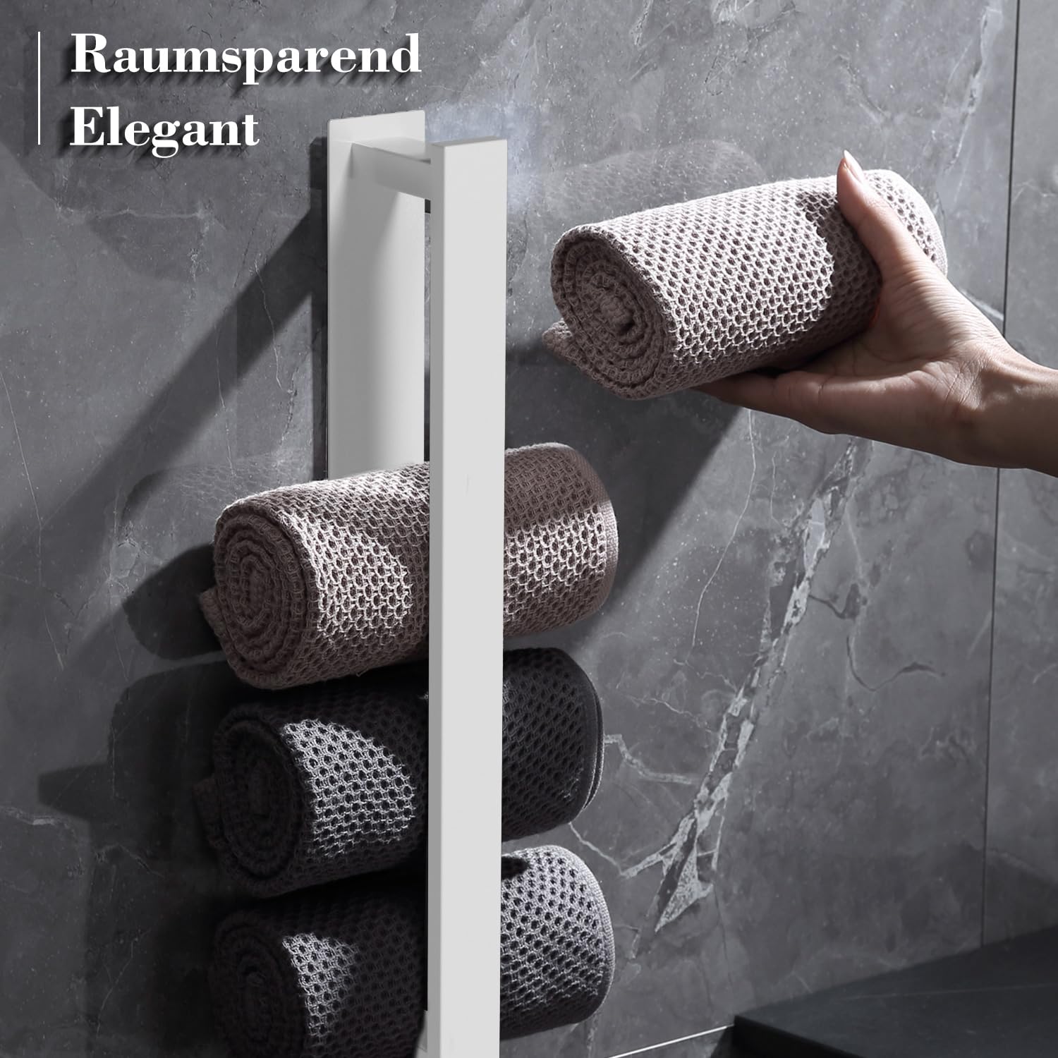 Lot de 2 porte-serviettes autocollants muraux sans perçage - 40 cm - En acier inoxydable - À coller sur les accessoires de salle de bain/cuisine (blanc)