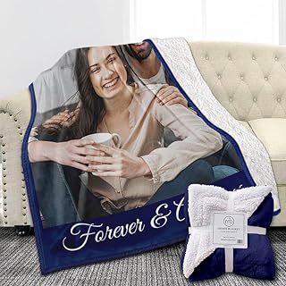Custom Sherpa Fleece Blanket with Photos, Text, Soft, Warm, Fuzzy Person...