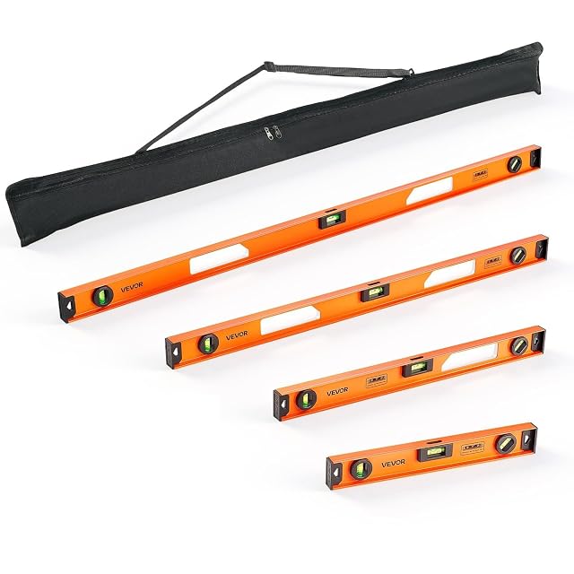 VEVOR Magnetic Level Set, 4-Piece Included 16/24/36/48 in, Aluminum Alloy I-Beam Bubble Leveler with Clear 3 Green Vials & Hanging Hole, Level Tool Ideal for Hanging Pictures, Home Improvement & DIY