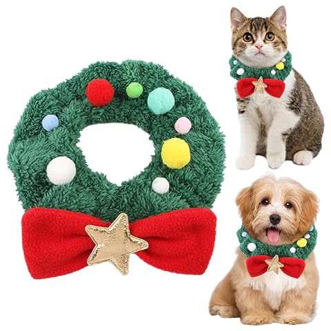 dPois Christmas Pet Collar with Bow Holiday Necklace for Dogs Cats Party Supplies for Puppy Christmas Cosplay Costumes