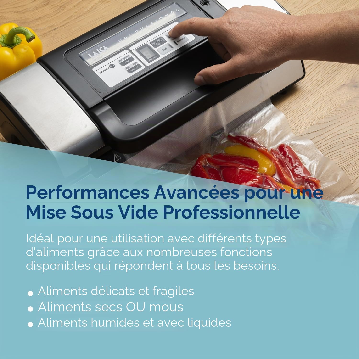 Laica VT3120 Machine sous vide pour aliments, automatique, double pompe, acier, 20 l/min, largeur maximale des sacs 30 cm 20,6 x 40 x 12 cm