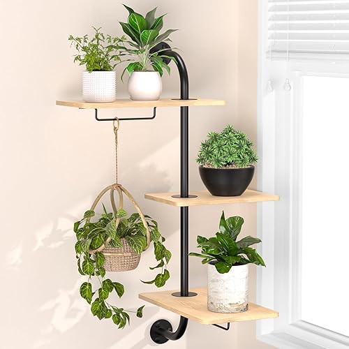YUOROS Estantes de Plantas para Ventana, Soporte de Estante Giratoria de 3 Niveles, Soporte de Pared de Metal para Plantas de Interior