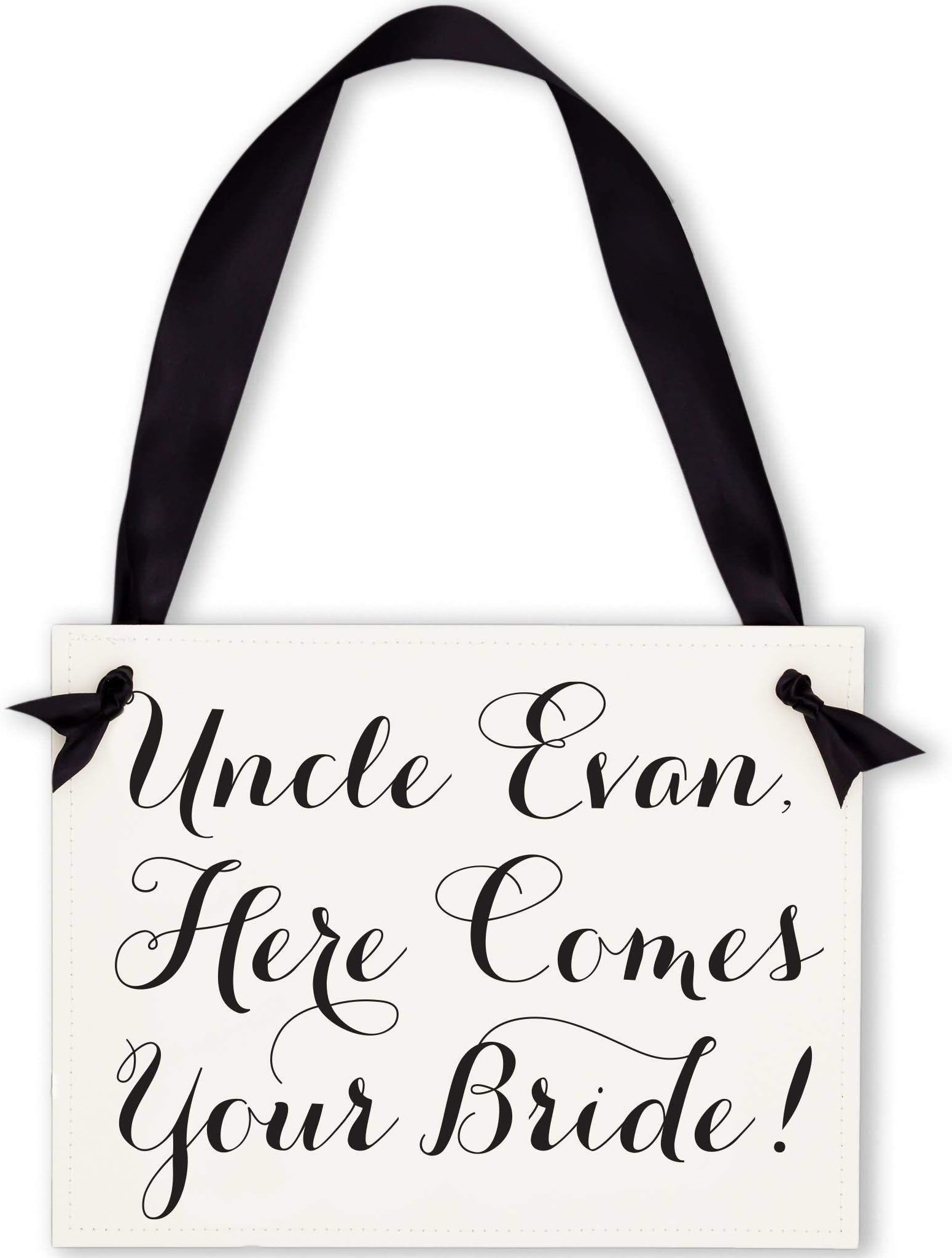 Ring Bearer Wedding Sign Flower Girl Ceremony Decorative Sign Script Personalized With Groom's Name (Custom Uncle Here Comes Your Bride)