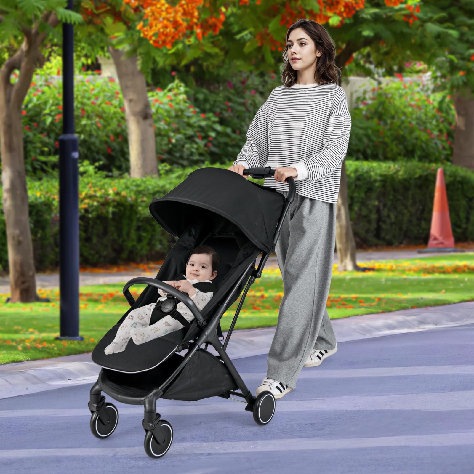 COSTWAY Kinderwagen klappbar, Reisebuggy mit Liegefunktion, Kinderbuggy tragbar mit verstellbarer Rückenlehne, Verdeck & Fußstütze, Babywagen mit Sicherheitsgurt bis 15 kg Belastbar (Schwarz)