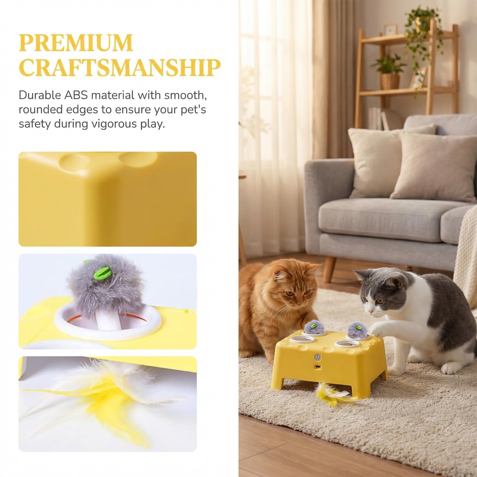 Jouets interactifs pour chat 3 en 1 pour chats d'intérieur Rotation automatique des plumes + souris Pop Out Jouet interactif pour chat pour animal domestique Jouet amusant exercice