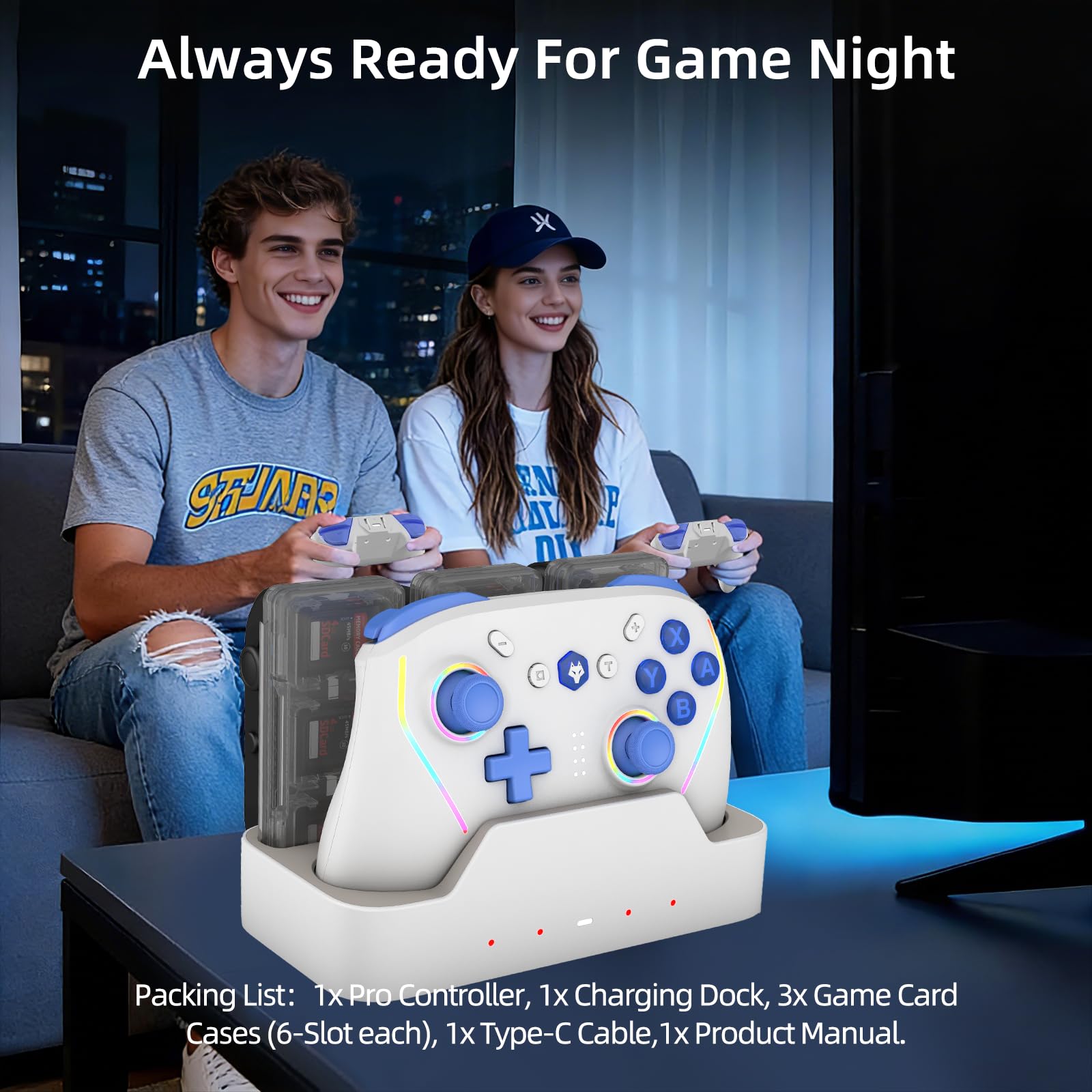 NBCP W2 Wireless Controller and Charging Dock Bundle for Nintendo Switch 2,5-in-1 Magnetic Fast Charger Station with 18 Game Card Storage,RGB Light,Customizable Turbo & Macro Gaming Remote — view 9