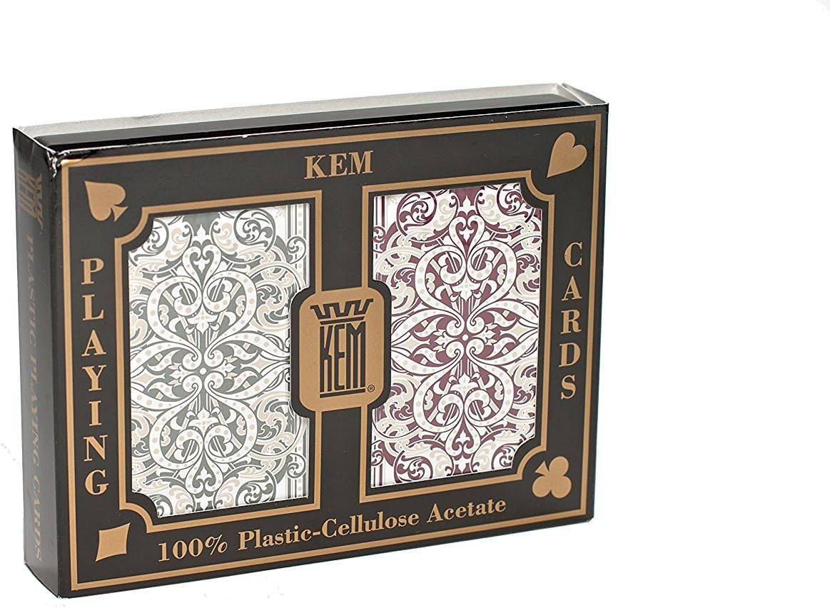 KEM Jacquard Green and Burgundy, Poker Size- Standard Index Playing Cards (Pack of 2)