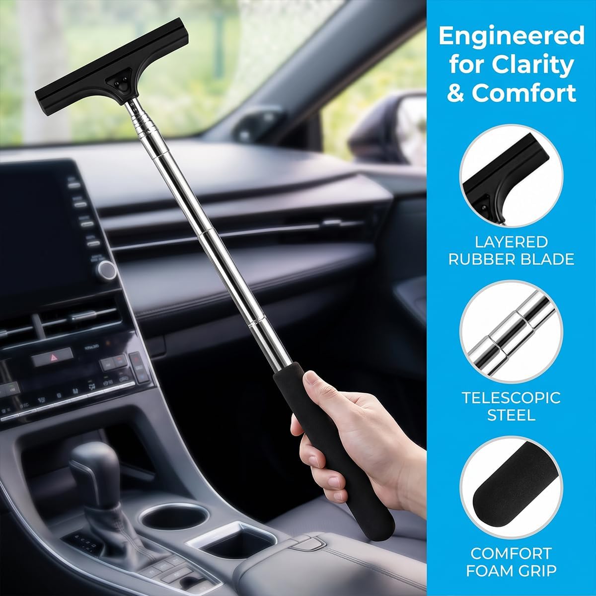 2PCS Car Side Mirror Squeegee, Retractable Vehicle Rear View Mirror Rainwater Cleaner, Portable Auto Glass Wiper Cleaning Tool Accessories for Rainy Foggy Weather, Universal Fit image 3