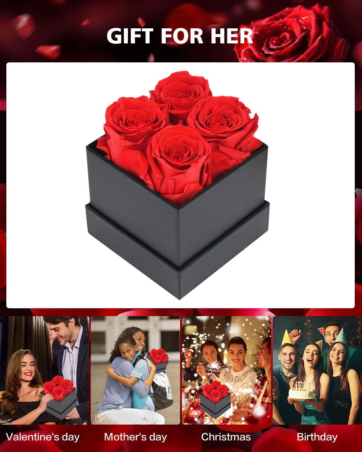 YAMPP Preserved Roses Gift Box For Women - Eternal Fresh Real Rose With Necklace, 5-Year Lifespan