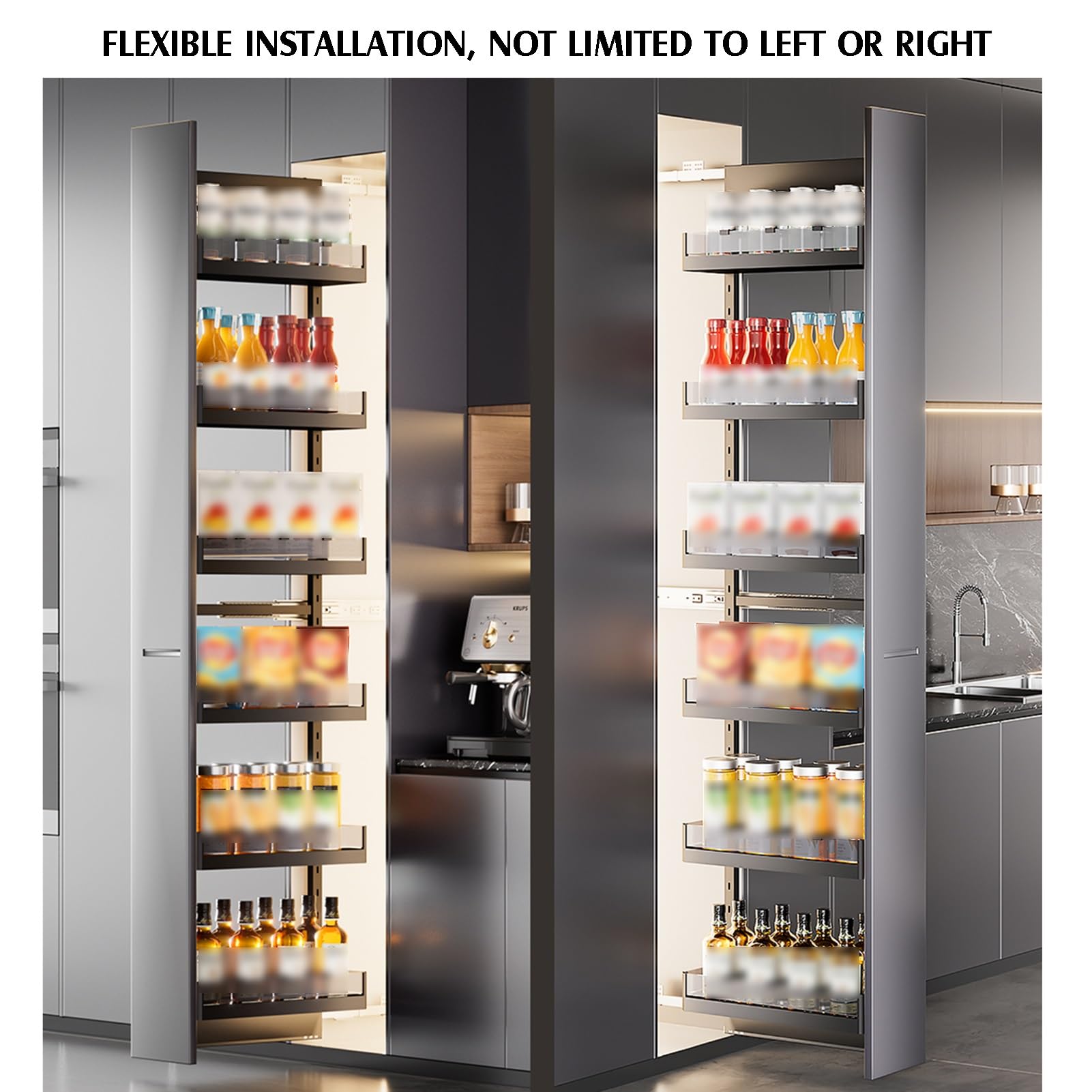 Cestello estraibile, con strisce separatrici, 7 ripiani, per cucina, bagno, dispensa, design stretto (114 x 330 x 6 livelli)