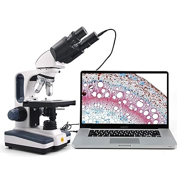 Swift SW350B 40X-2500X Magnification, Siedentopf Binocular Head, Research-Grade Compound Lab Microscope with 1.3MP Camera and Software