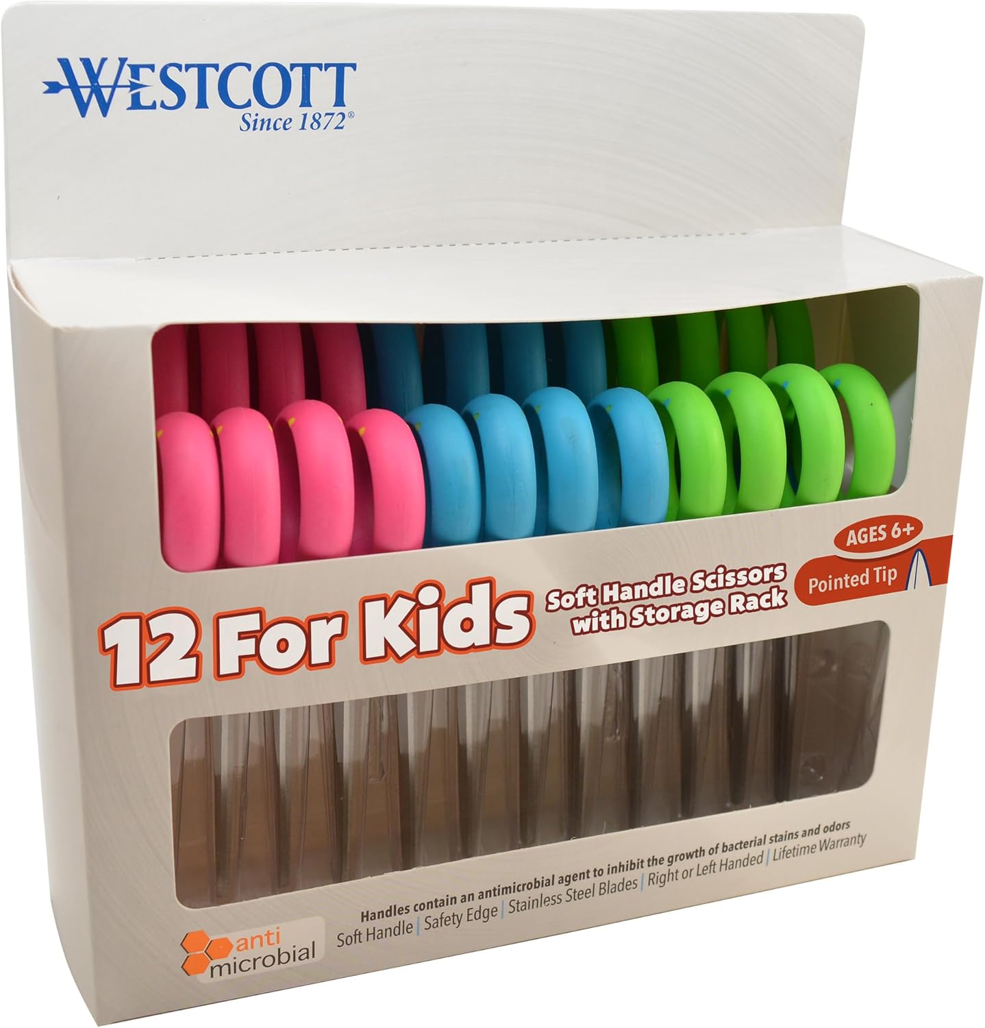 Westcott Soft Handle Kids Scissors, Assorted Colors, 5-Inch Pointed, 12 Pack (14874)