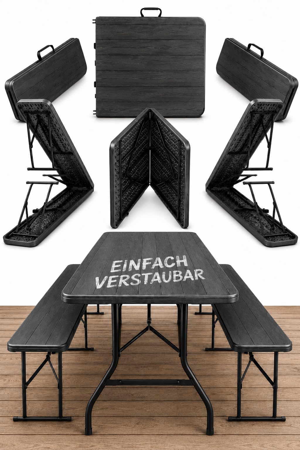 Koll Living Bierzeltgarnitur Nomad – 3-teiliges Bierbank Set klappbar | Biertisch, 2X Bank | aus Kunststoff | UV- und witterungesbeständig