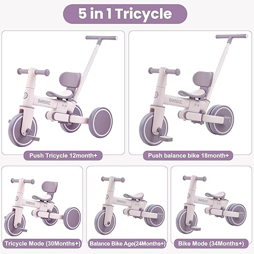 Miniatura 2 de Triciclo 5 en 1 para niños pequeños de 18 meses a 5 años, bicicleta para niños, triciclo para niños con mango de empuje y respaldo, bicicleta de