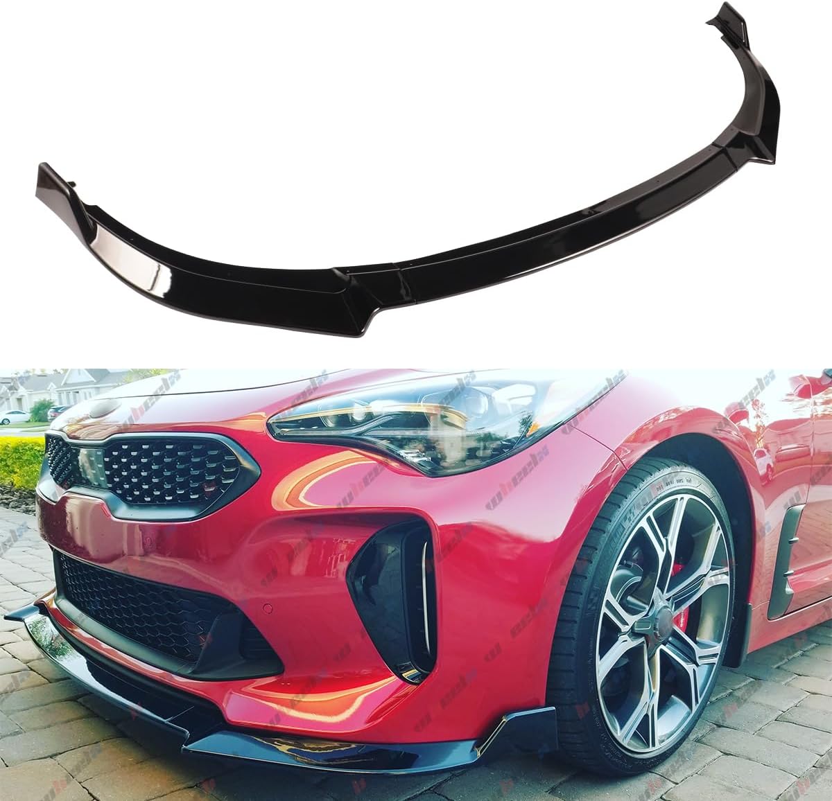 3Pcs Front Lip Compatible with 2018-2024 Kia Stinger, Bumper Spoiler Air Dam Lower Chin Splitter Protection Body Kit Fits for 2018 2019 2020 2021 2022 2023 2024 (Glossy Black)
