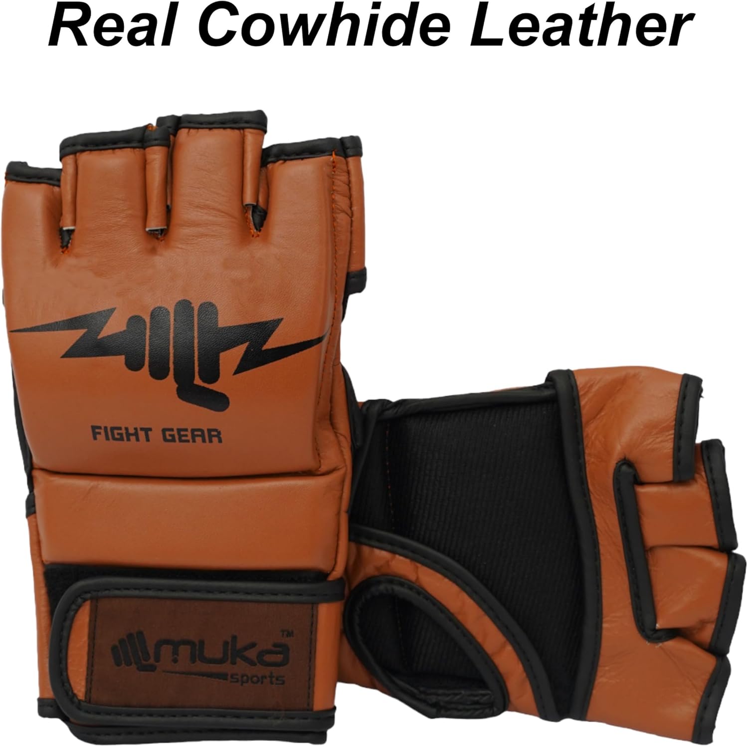 MMA Gloves Men - Open Palm Punching Bag Gloves - Leather Martial Arts Boxing Gloves for Men and Women - Workout Gloves for Grappling, Sparring, Muay Thai & Kickboxing