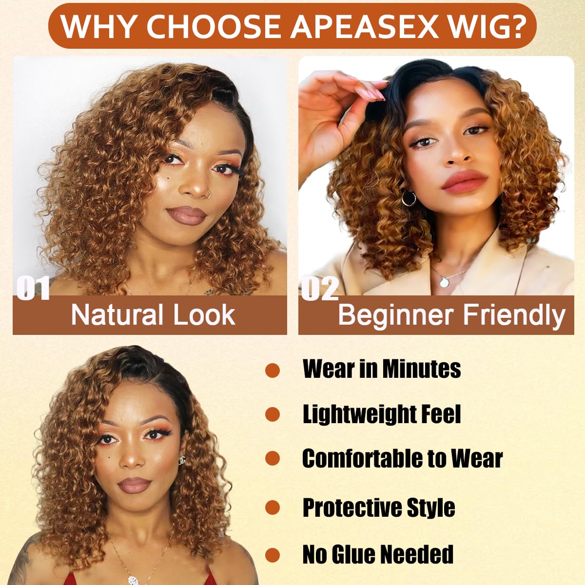 Ombre Curly Bob Wig Human Hair 10 Inch Side Part T1B/30 Short Curly Wigs for Black Women Water Wave Glueless Wear and Go Wigs Pre Plucked Pre Cut Two Tone Wet and Wavy Lace Front Wig