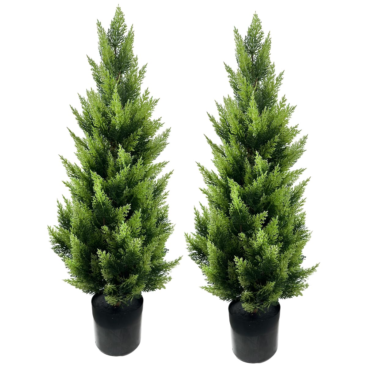 AfanD Artificial Cedar Trees 3ft(2pack) Indoor Outdoor UV Rated Potted Plants Artificial Topiary Artificial Shrubs Tree