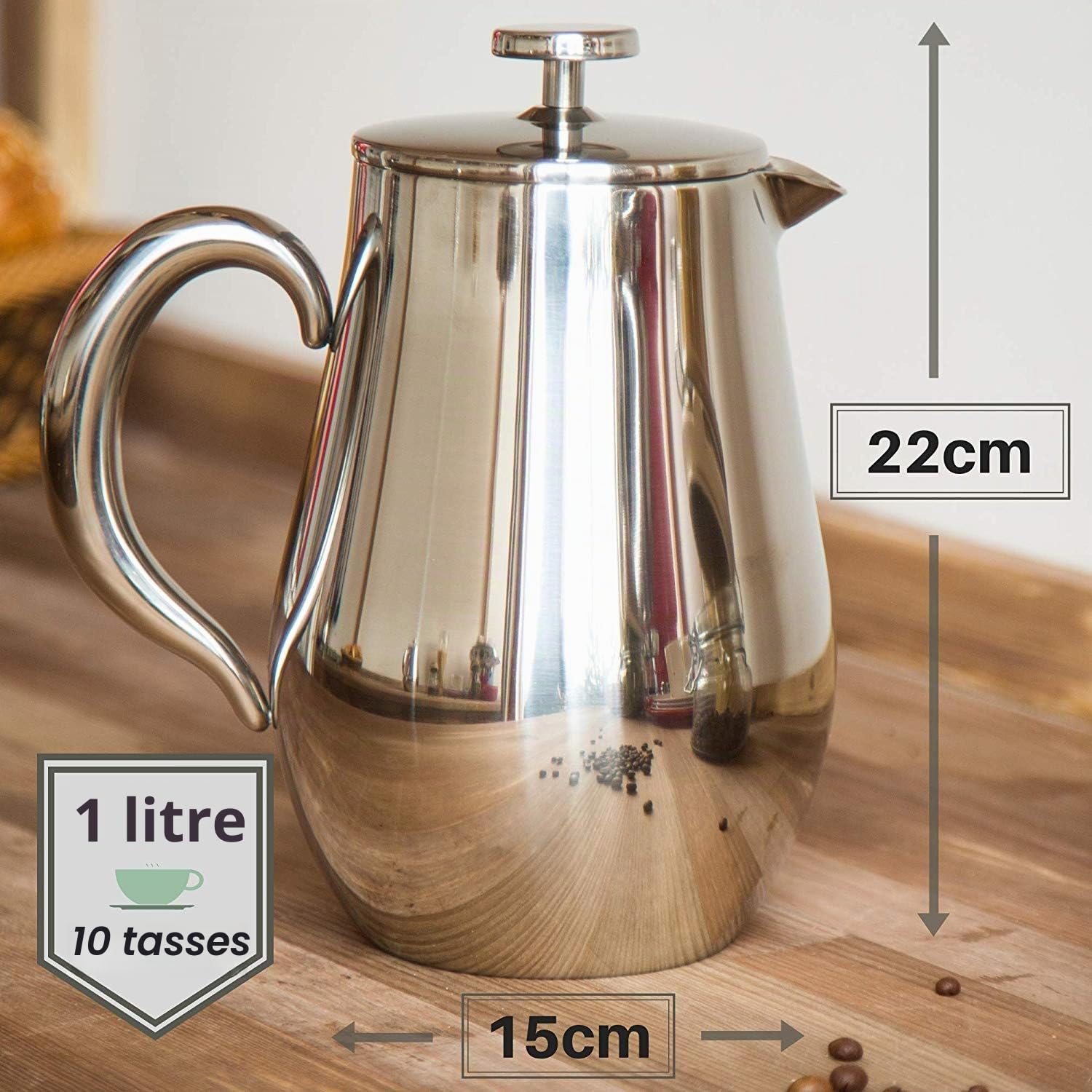 VeoHome - Cafetière à Piston 1 Litre - Incassable et Garde Le café Chaud Longtemps grâce à sa Double Coque INOX…