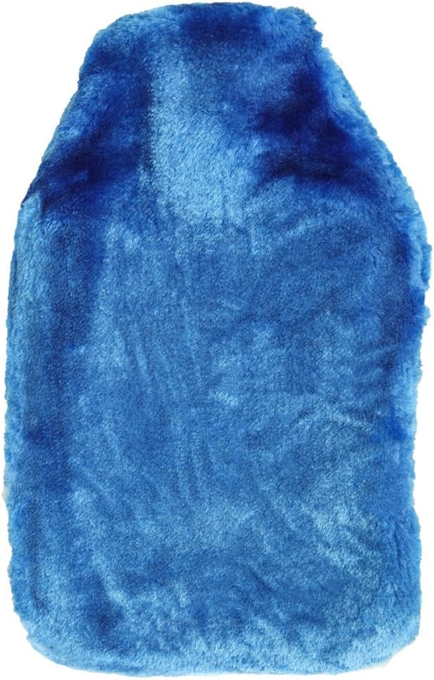 Premium BS Natural Hot Water Bottle with Luxury Soft Fur Cosy Cover - 2 Litre (Blue)