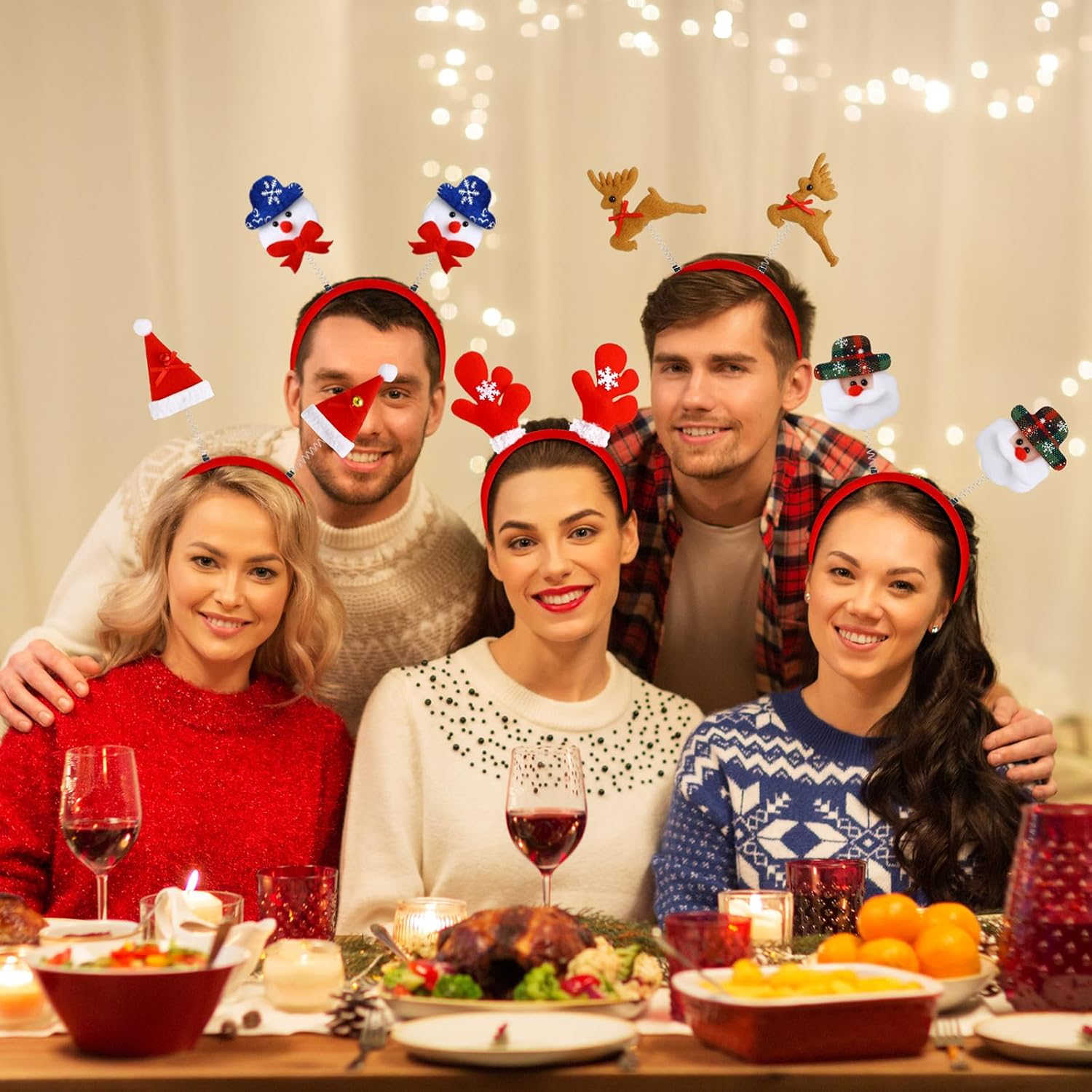 Lyrow 100 Pcs Christmas Headbands Xmas Party Costume Headbands Favors Tree/snowman/reindeer/antlers/santa Hat Hair Bands for Annual Holiday Party Supplies Photos Booth