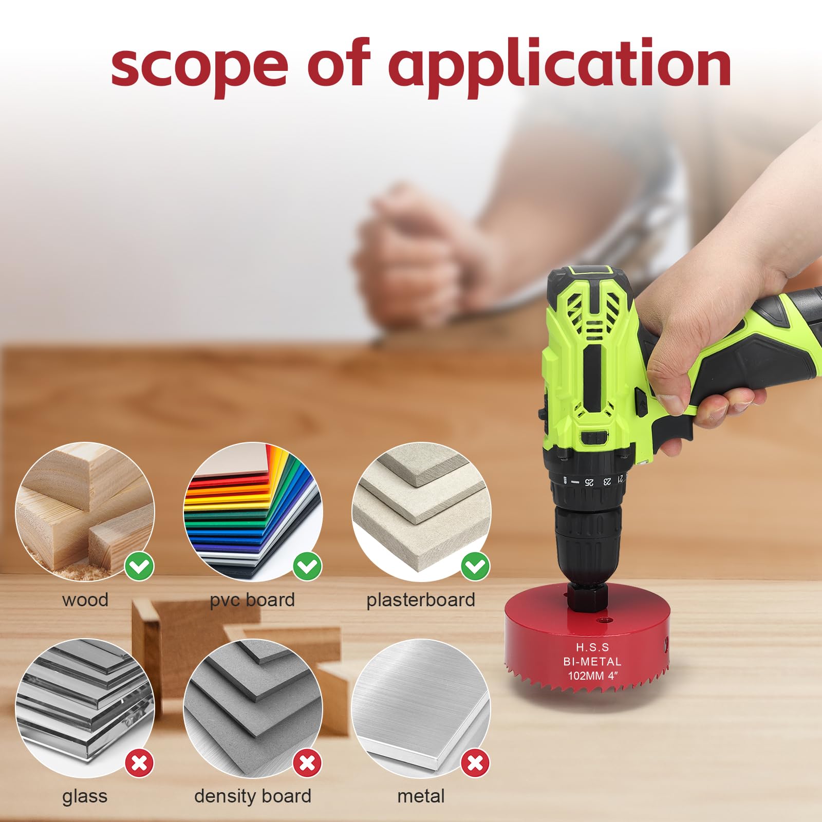 Scie-cloche 51 Mm HSS Bimétallique Avec Tige Hexagonale, Adaptateur De Foret Pour Bois, Plastique, Cloison Sèche, Panneaux De Fibres Et Tôles De Métal Souple, Bleu