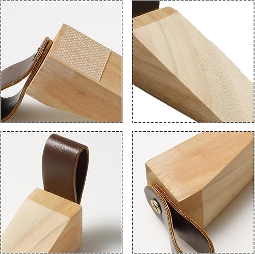 Miniatura 4 de Paquete de 2 topes de madera maciza antideslizante para puerta, resistentes y duraderos, para costuras inferiores de puerta (0.2 a 1.18 pulgadas)