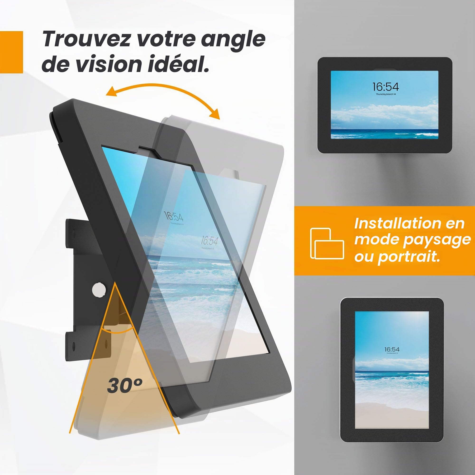 Support mural pour tablette compatible avec Samsung Galaxy Tab A11+, Tab A9+, antivol avec verrouillage, tout métal, inclinable - BSW101BJ